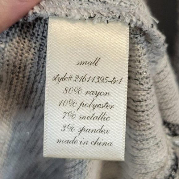 Francesca's Bird Cage Grey Metalic Striped Long Sleeve Knit Top - Picture 7 of 8